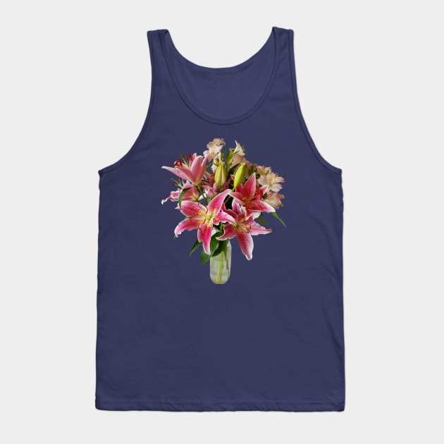 Pink Lily Flowers Bouquet Tank Top by ellenhenryart